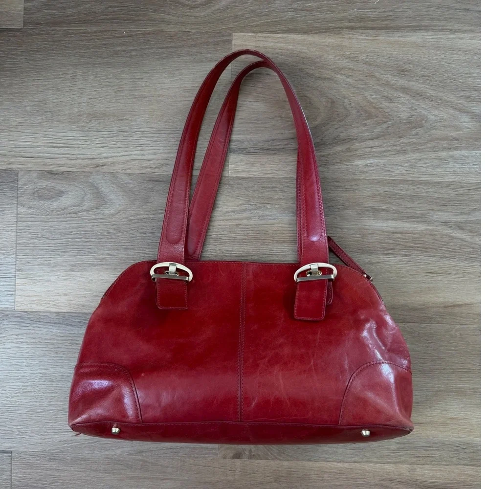 Kate Landry Vintage Y2K Red Leather Shoulder Bag Buckle Pocket Tote Handbag hobo